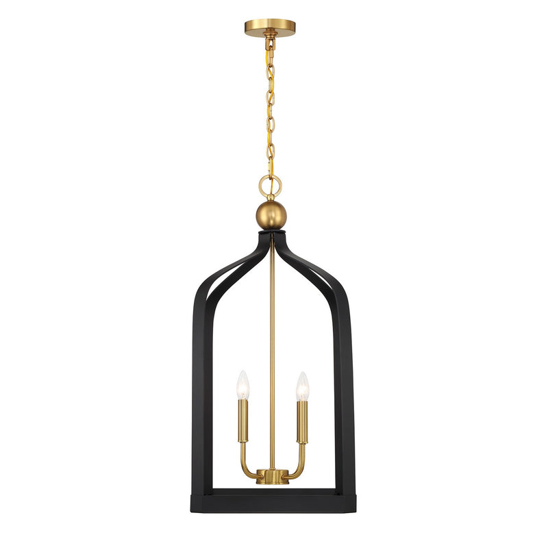 Savoy House 7-7802-4-143 Four Light Pendant, Matte Black with Warm Brass