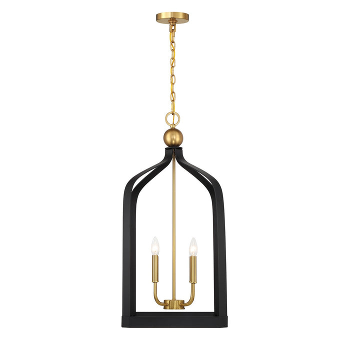 Savoy House 7-7802-4-143 Four Light Pendant, Matte Black with Warm Brass