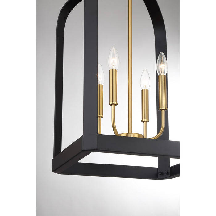 Savoy House 7-7802-4-143 Four Light Pendant, Matte Black with Warm Brass