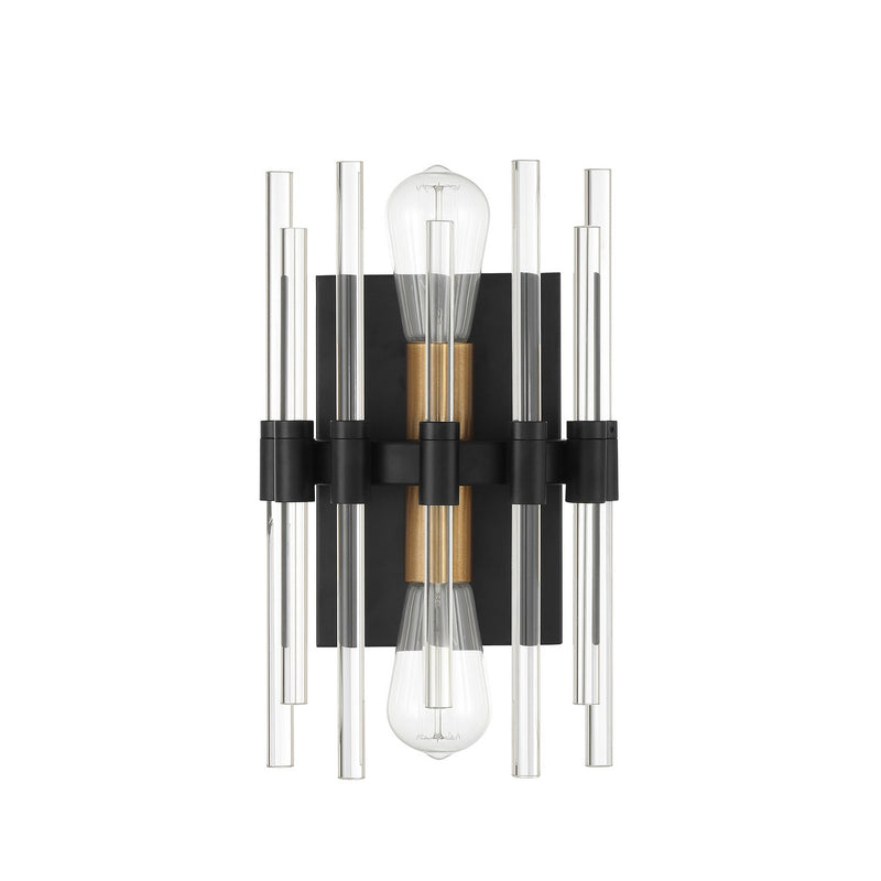 Savoy House 9-1935-2-143 Two Light Wall Sconce, Matte Black with Warm Brass