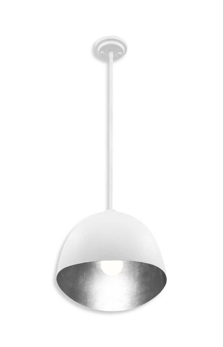 George Kovacs P1914-736 One Light Pendant, Textured White W/Silver Leaf
