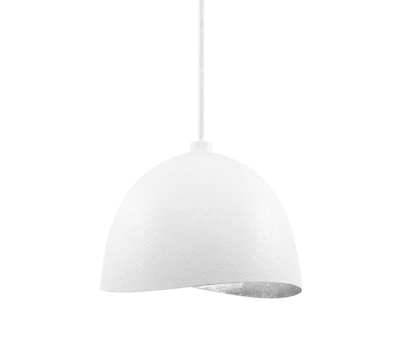 George Kovacs P1914-736 One Light Pendant, Textured White W/Silver Leaf