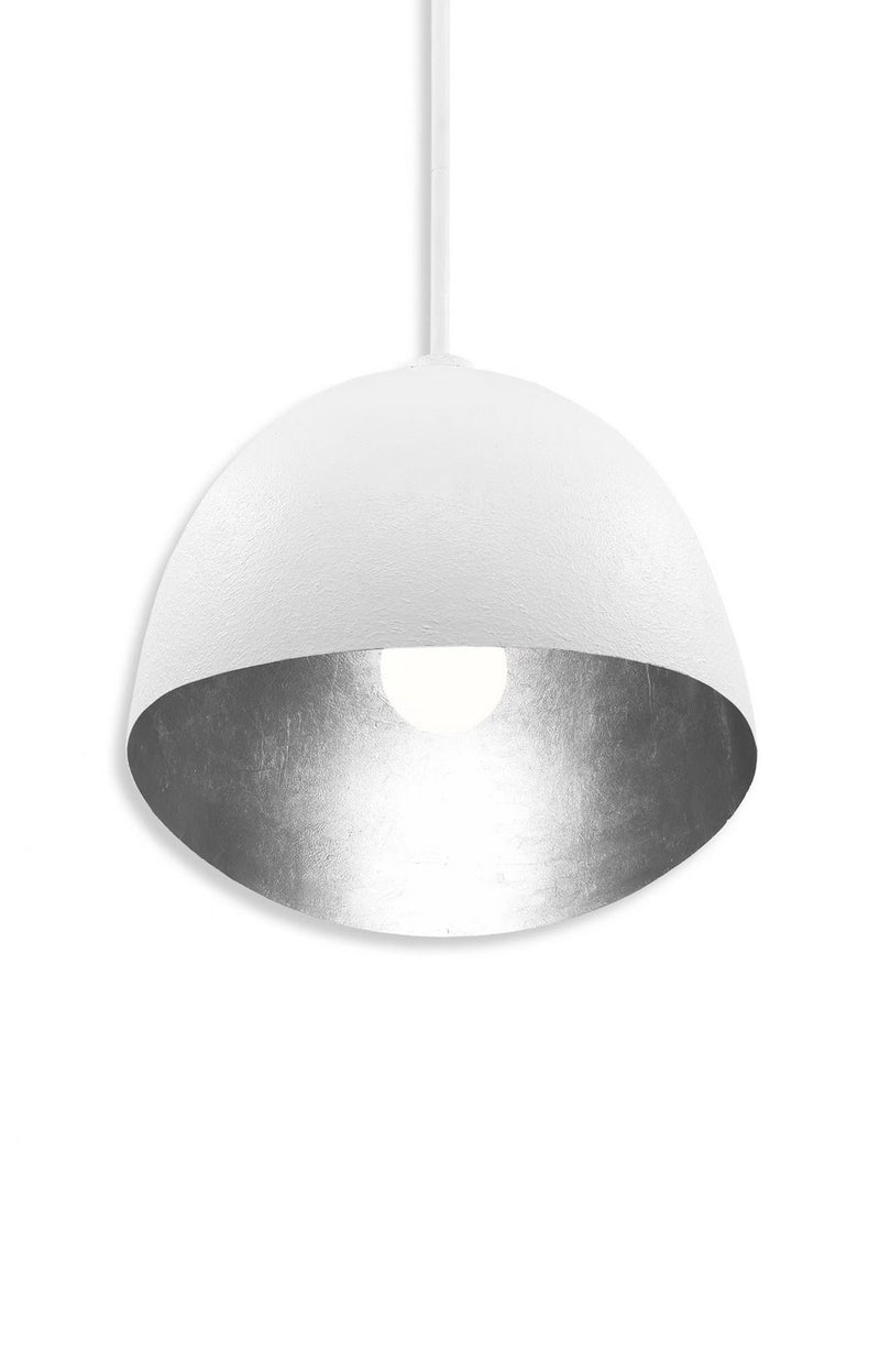 George Kovacs P1914-736 One Light Pendant, Textured White W/Silver Leaf