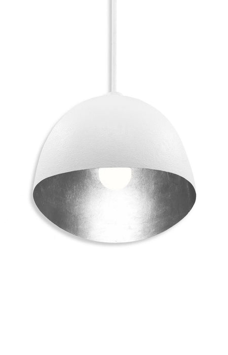 George Kovacs P1914-736 One Light Pendant, Textured White W/Silver Leaf