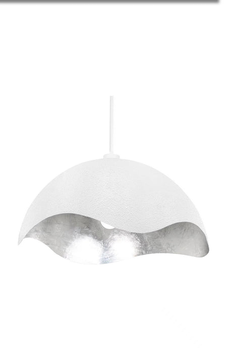 George Kovacs P1915-736 One Light Pendant, Textured White W/Silver Leaf