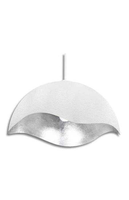 George Kovacs P1915-736 One Light Pendant, Textured White W/Silver Leaf