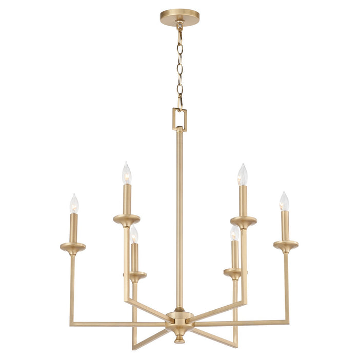Quorum 6005-6-80 Six Light Chandelier, Aged Brass