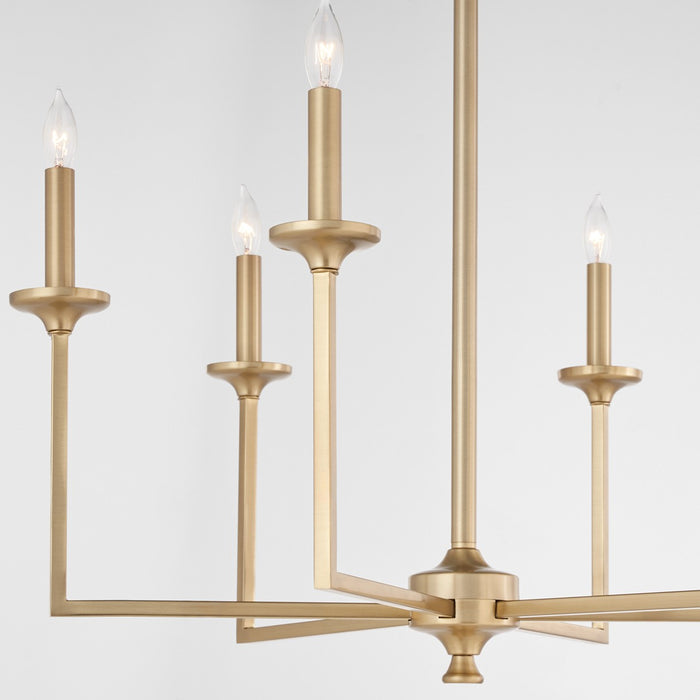 Quorum 6005-6-80 Six Light Chandelier, Aged Brass