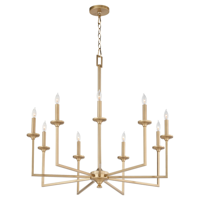 Quorum 6005-9-80 Nine Light Chandelier, Aged Brass
