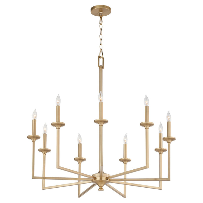 Quorum 6005-9-80 Nine Light Chandelier, Aged Brass