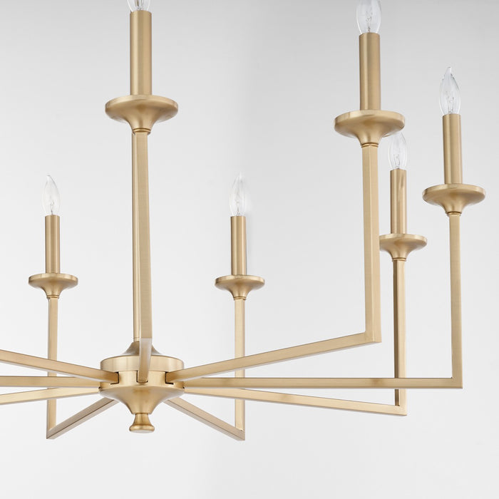 Quorum 6005-9-80 Nine Light Chandelier, Aged Brass