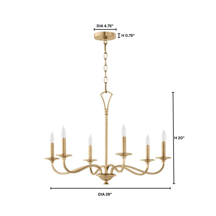 Quorum 6021-6-80 Six Light Chandelier, Aged Brass