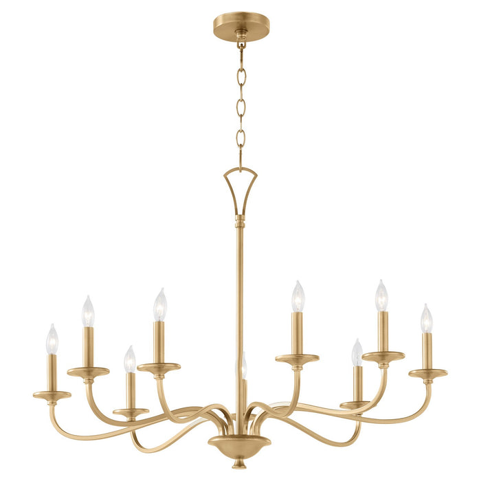 Quorum 6021-9-80 Nine Light Chandelier, Aged Brass