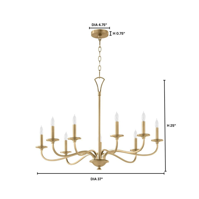 Quorum 6021-9-80 Nine Light Chandelier, Aged Brass