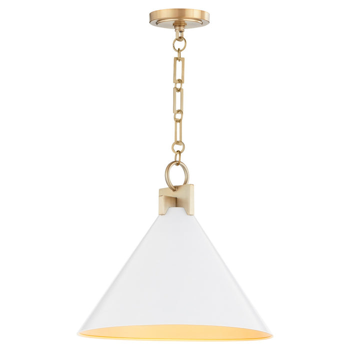 Quorum 68-16-0880 One Light Pendant, Studio White w/ Aged Brass