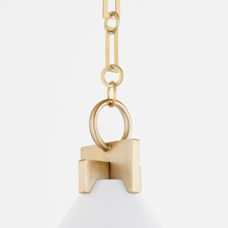 Quorum 68-16-0880 One Light Pendant, Studio White w/ Aged Brass
