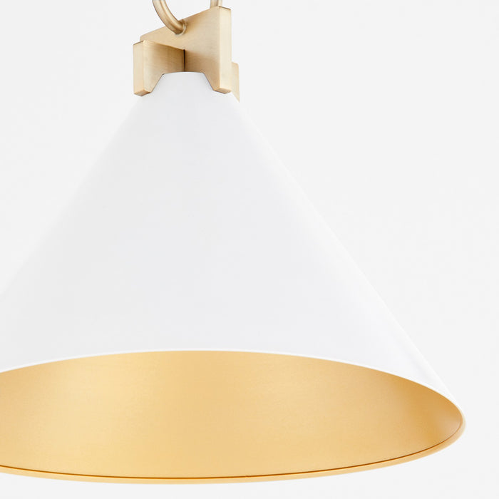 Quorum 68-16-0880 One Light Pendant, Studio White w/ Aged Brass