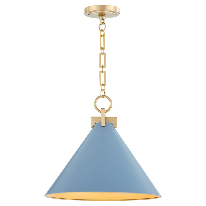 Quorum 68-16-1280 One Light Pendant, Blue w/ Aged Brass