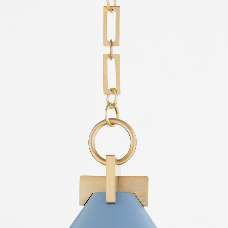 Quorum 68-16-1280 One Light Pendant, Blue w/ Aged Brass