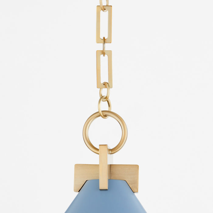 Quorum 68-16-1280 One Light Pendant, Blue w/ Aged Brass