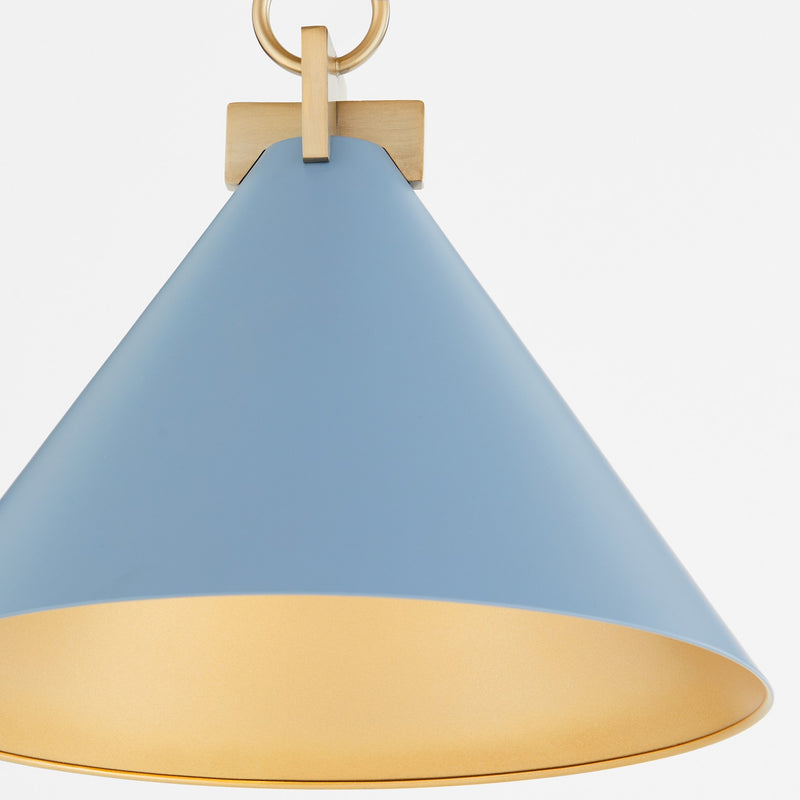 Quorum 68-16-1280 One Light Pendant, Blue w/ Aged Brass