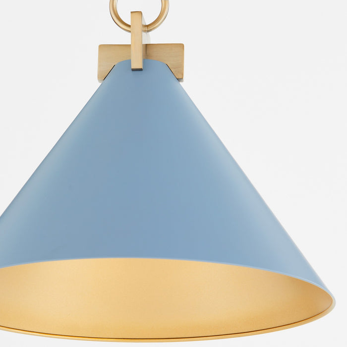 Quorum 68-16-1280 One Light Pendant, Blue w/ Aged Brass