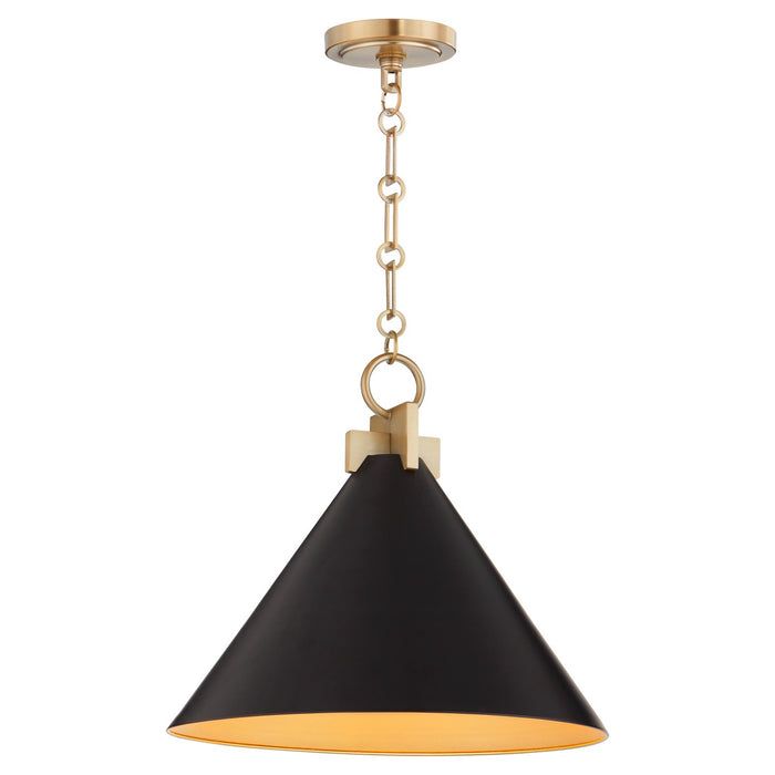 Quorum 68-16-5980 One Light Pendant, Matte Black w/ Aged Brass