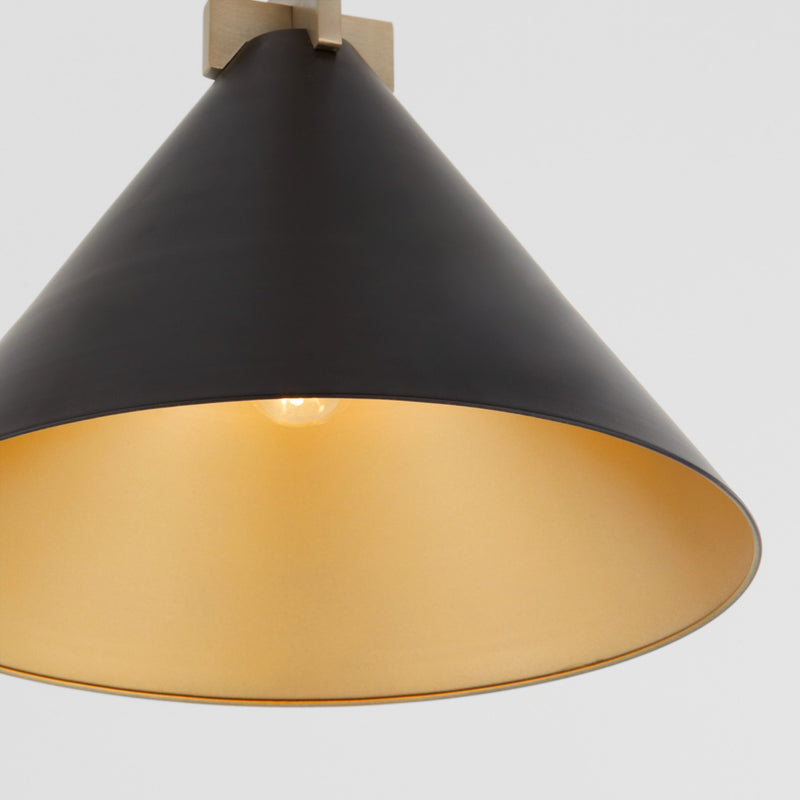 Quorum 68-16-5980 One Light Pendant, Matte Black w/ Aged Brass