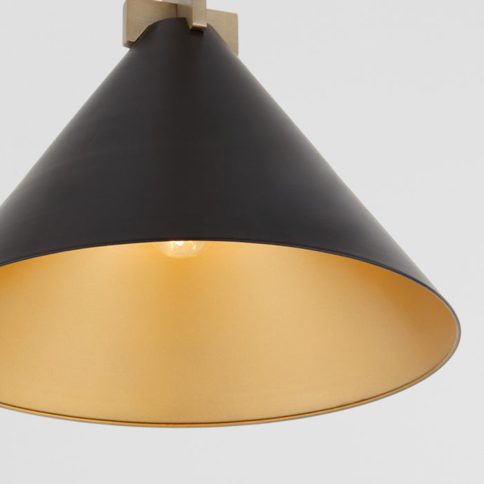 Quorum 68-16-5980 One Light Pendant, Matte Black w/ Aged Brass
