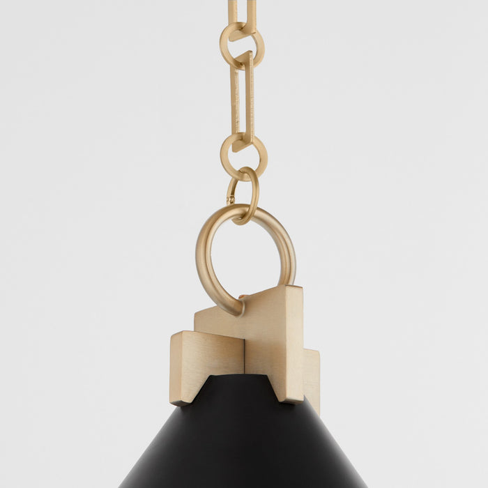 Quorum 68-16-5980 One Light Pendant, Matte Black w/ Aged Brass