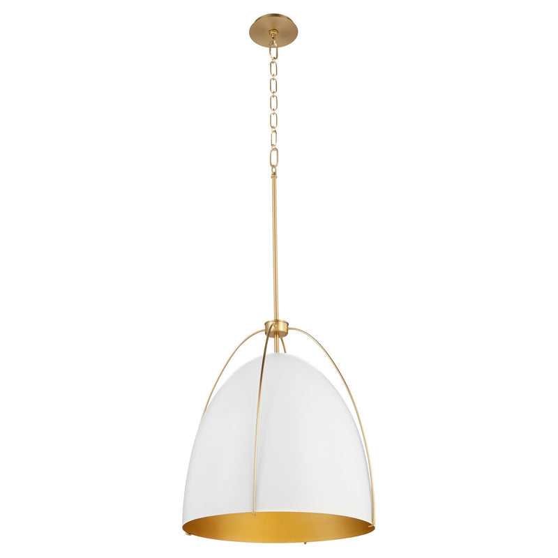 Quorum 860-3-0880 Three Light Pendant, Studio White w/ Aged Brass