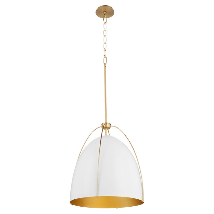 Quorum 860-3-0880 Three Light Pendant, Studio White w/ Aged Brass