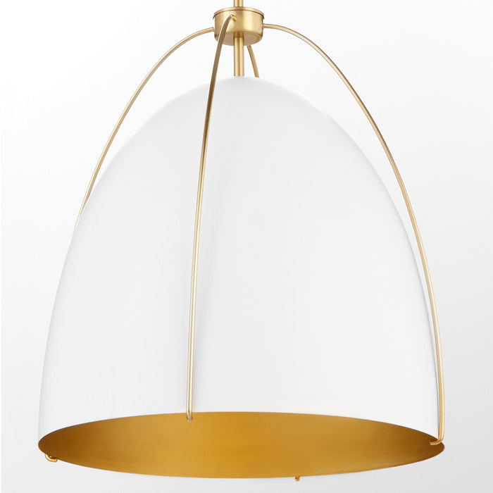 Quorum 860-3-0880 Three Light Pendant, Studio White w/ Aged Brass