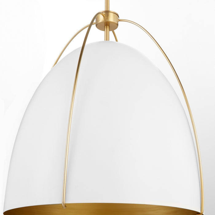 Quorum 860-3-0880 Three Light Pendant, Studio White w/ Aged Brass