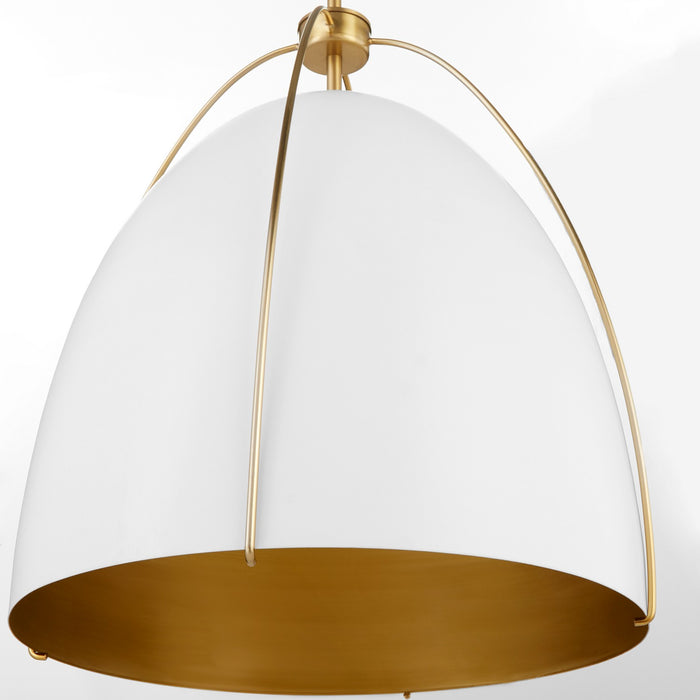 Quorum 860-3-0880 Three Light Pendant, Studio White w/ Aged Brass