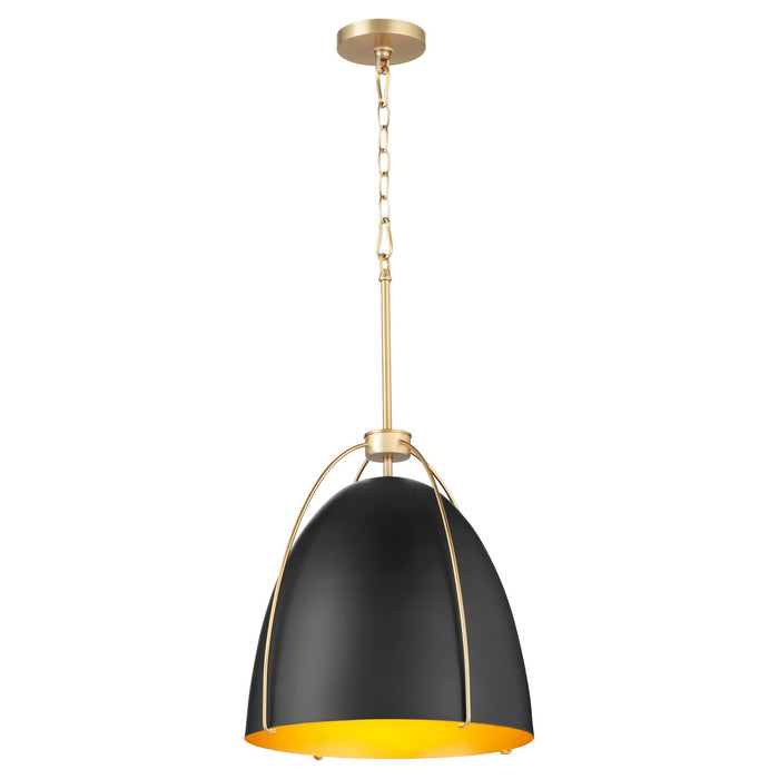 Quorum 860-3-5980 Three Light Pendant, Matte Black w/ Aged Brass