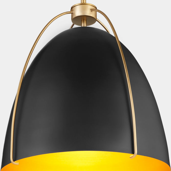 Quorum 860-3-5980 Three Light Pendant, Matte Black w/ Aged Brass