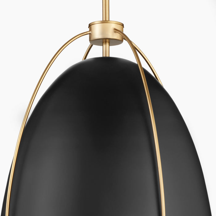 Quorum 860-3-5980 Three Light Pendant, Matte Black w/ Aged Brass