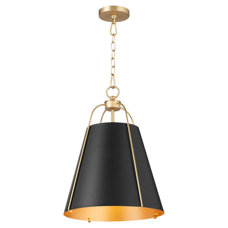Quorum 861-1-5980 One Light Pendant, Matte Black w/ Aged Brass