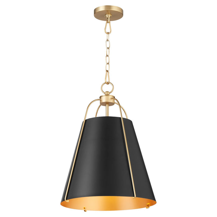 Quorum 861-1-5980 One Light Pendant, Matte Black w/ Aged Brass
