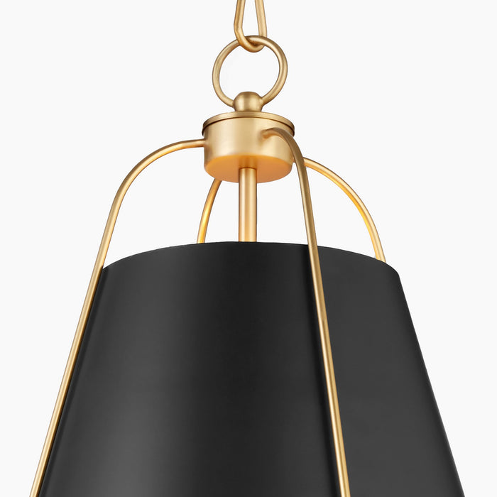 Quorum 861-1-5980 One Light Pendant, Matte Black w/ Aged Brass