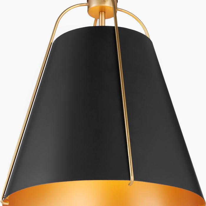 Quorum 861-1-5980 One Light Pendant, Matte Black w/ Aged Brass