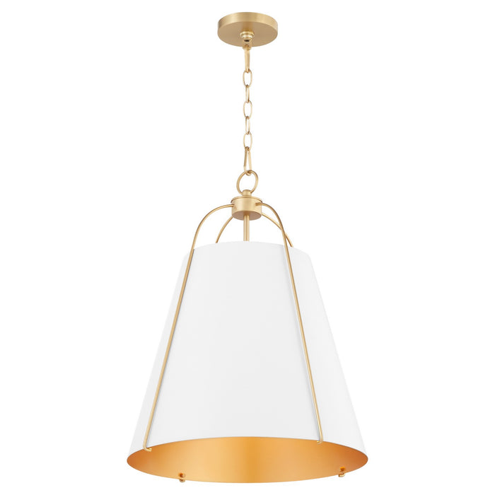 Quorum 861-3-0880 Three Light Pendant, Studio White w/ Aged Brass