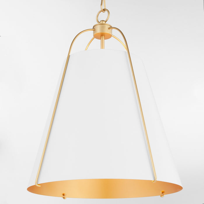 Quorum 861-3-0880 Three Light Pendant, Studio White w/ Aged Brass