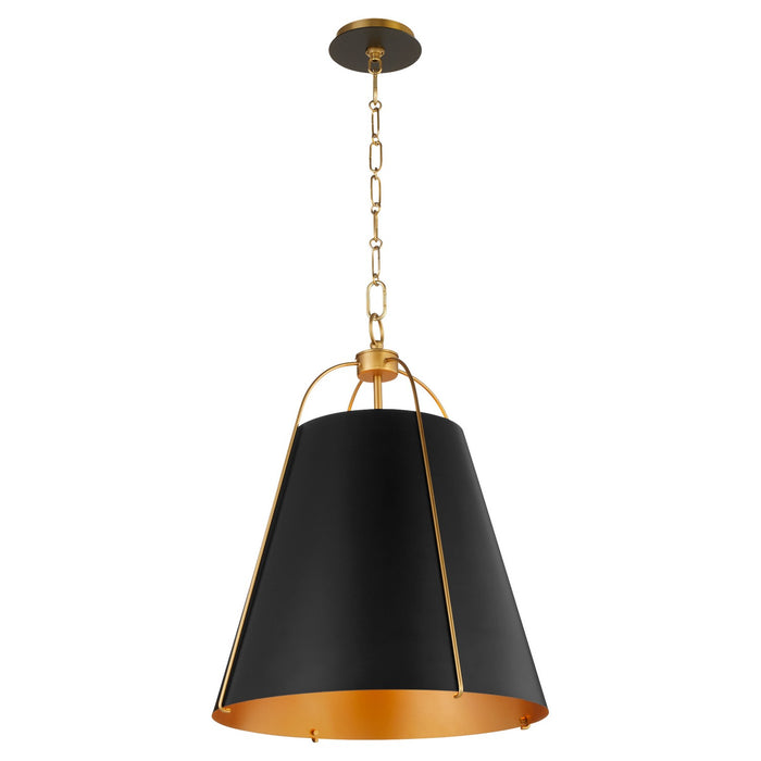 Quorum 861-3-5980 Three Light Pendant, Matte Black w/ Aged Brass