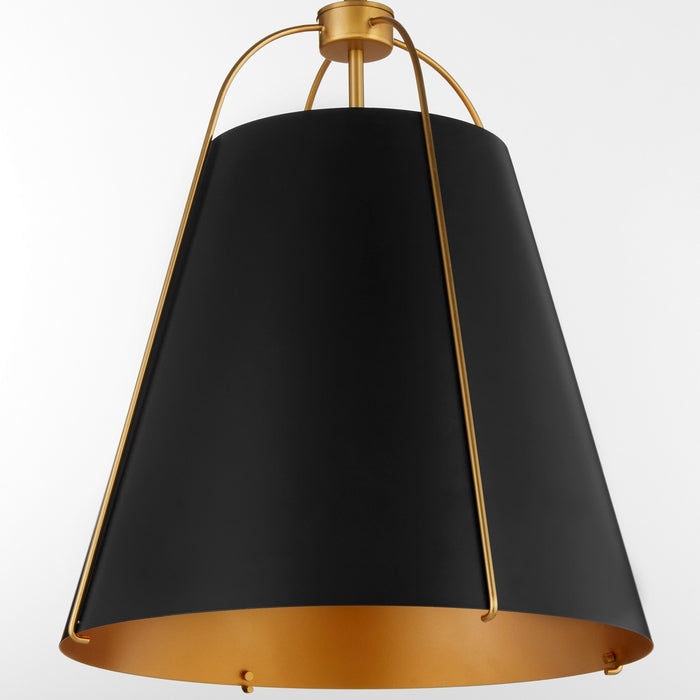 Quorum 861-3-5980 Three Light Pendant, Matte Black w/ Aged Brass
