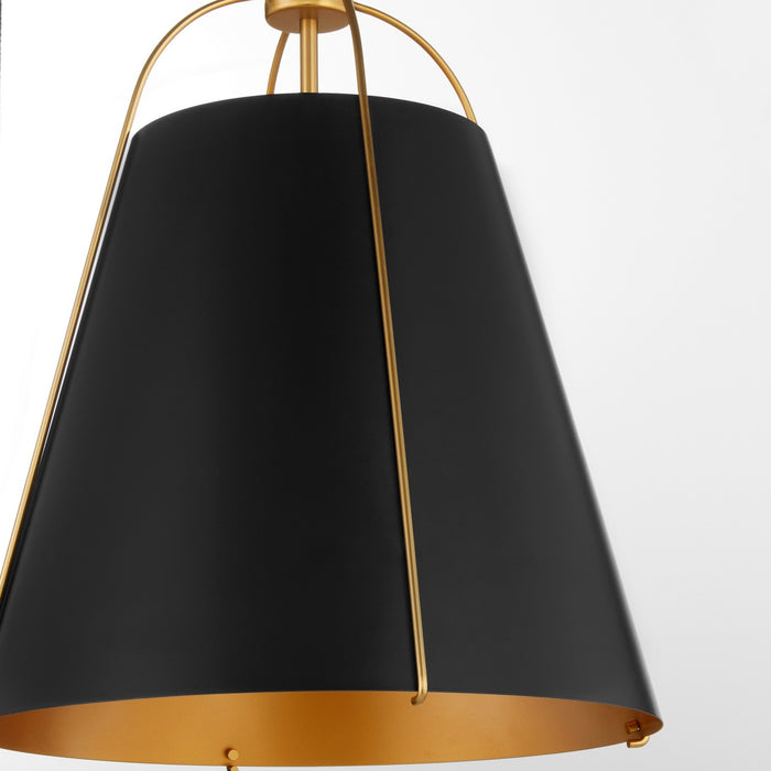 Quorum 861-3-5980 Three Light Pendant, Matte Black w/ Aged Brass