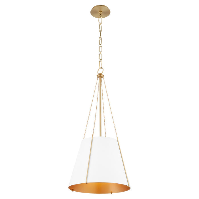 Quorum 862-1-0880 One Light Pendant, Studio White w/ Aged Brass