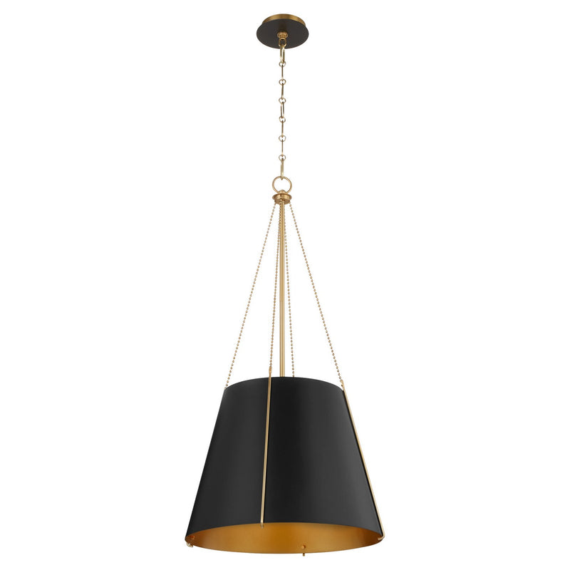Quorum 862-3-5980 Three Light Pendant, Matte Black w/ Aged Brass