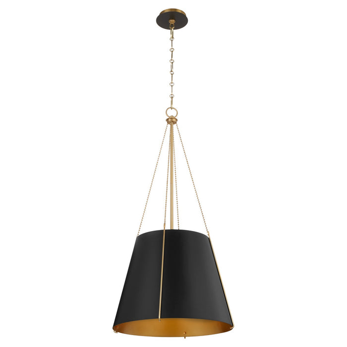 Quorum 862-3-5980 Three Light Pendant, Matte Black w/ Aged Brass